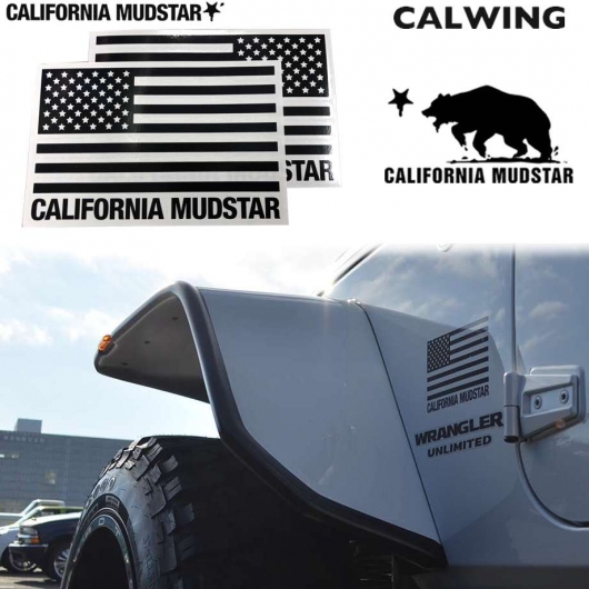 カリフォルニアマッドスター California Mudstar Usフラッグ ステッカー 175x110 2枚入り デカール カーステッカー グロスブラック From Usa キャルウイング パーツセンター